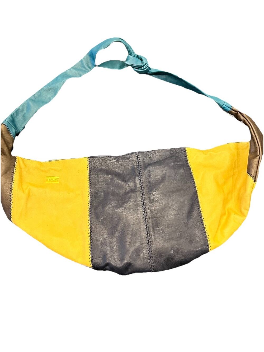 TOMS Genuine Leather Crossbody Purse Colorblock Bag Boho Slouchy Hobo Shoulder